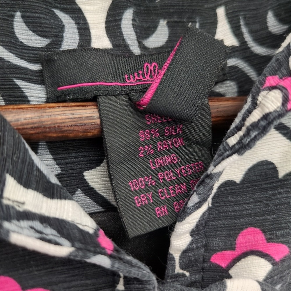 Willi Smith Bolero Jacket SZ L Silk Black White‎ Pink Grey Pattern Buttons Short - Picture 4 of 6